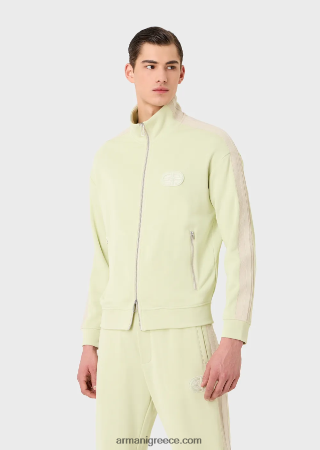 άνδρες Armani Φούτερ με φερμουάρ σε ζέρσεϊ με ρίγες και ea patch 4046R61375 ανοιχτό πράσινο