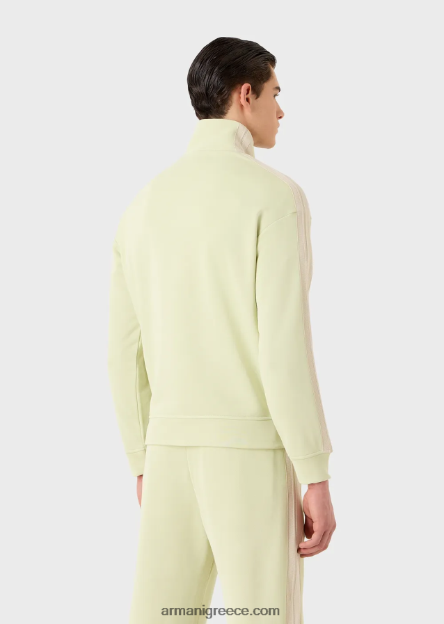 άνδρες Armani Φούτερ με φερμουάρ σε ζέρσεϊ με ρίγες και ea patch 4046R61375 ανοιχτό πράσινο