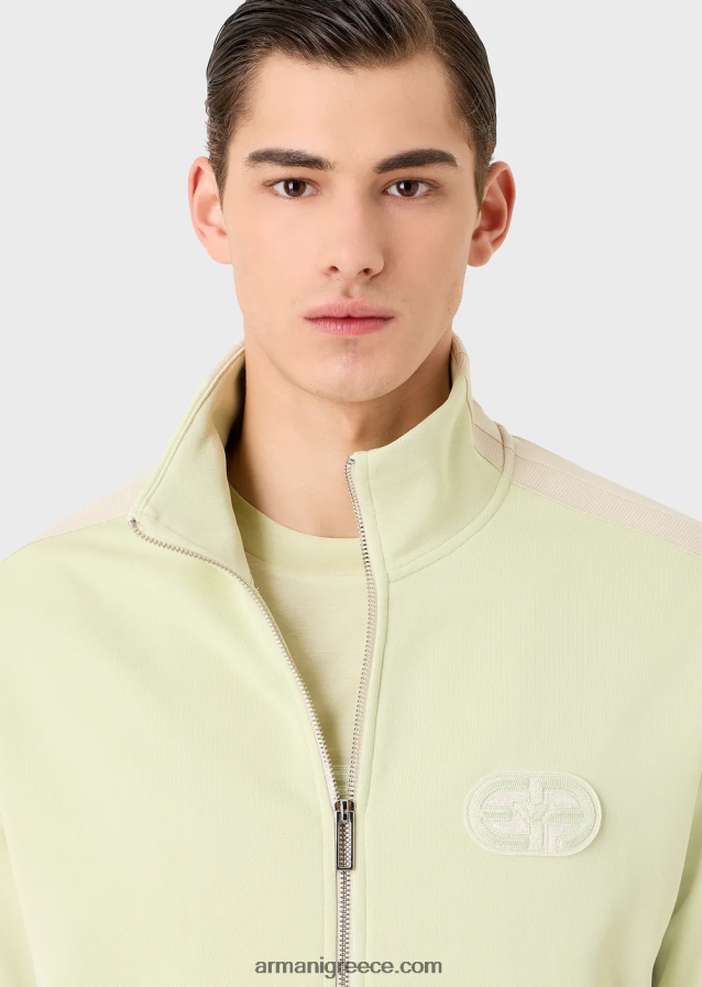 άνδρες Armani Φούτερ με φερμουάρ σε ζέρσεϊ με ρίγες και ea patch 4046R61375 ανοιχτό πράσινο