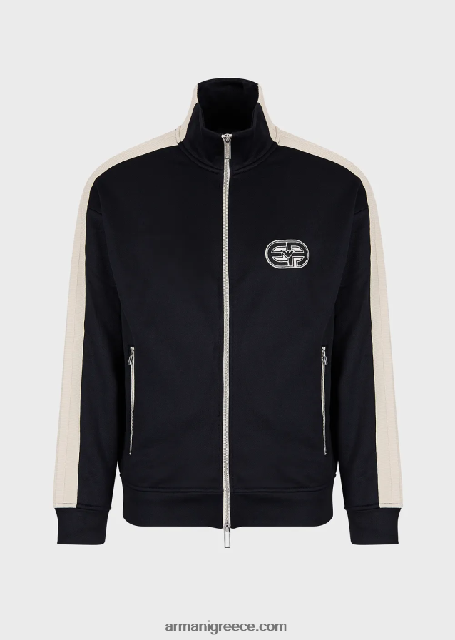 άνδρες Armani Φούτερ με φερμουάρ σε ζέρσεϊ με ρίγες και ea patch 4046R61376 ναυτικό μπλε