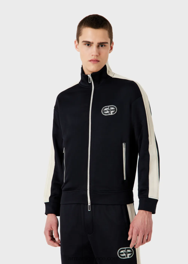 άνδρες Armani Φούτερ με φερμουάρ σε ζέρσεϊ με ρίγες και ea patch 4046R61376 ναυτικό μπλε