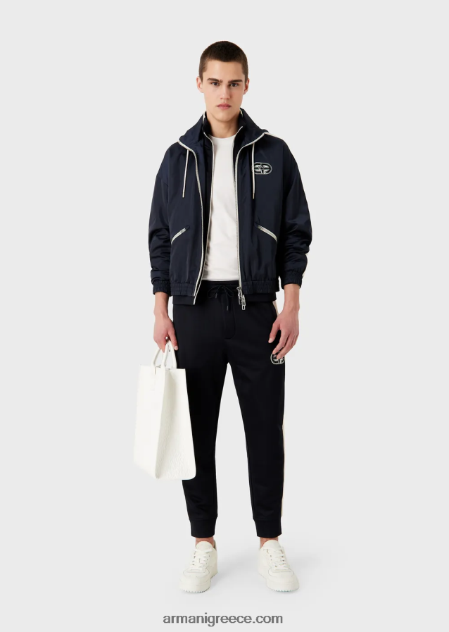 άνδρες Armani Φούτερ με φερμουάρ σε ζέρσεϊ με ρίγες και ea patch 4046R61376 ναυτικό μπλε