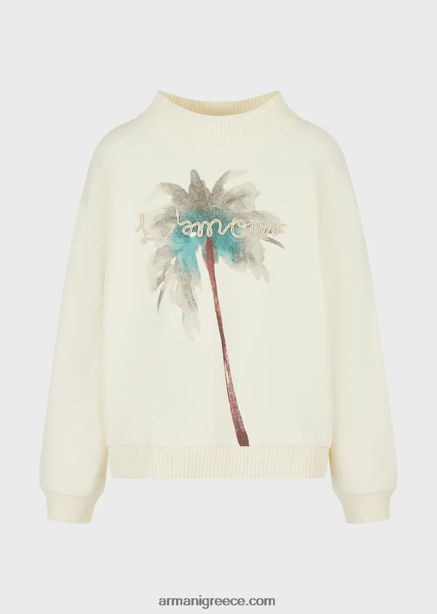 άνδρες Armani φούτερ με στάμπα φοίνικα και l'amour κέντημα 4046R61590 άσπρο