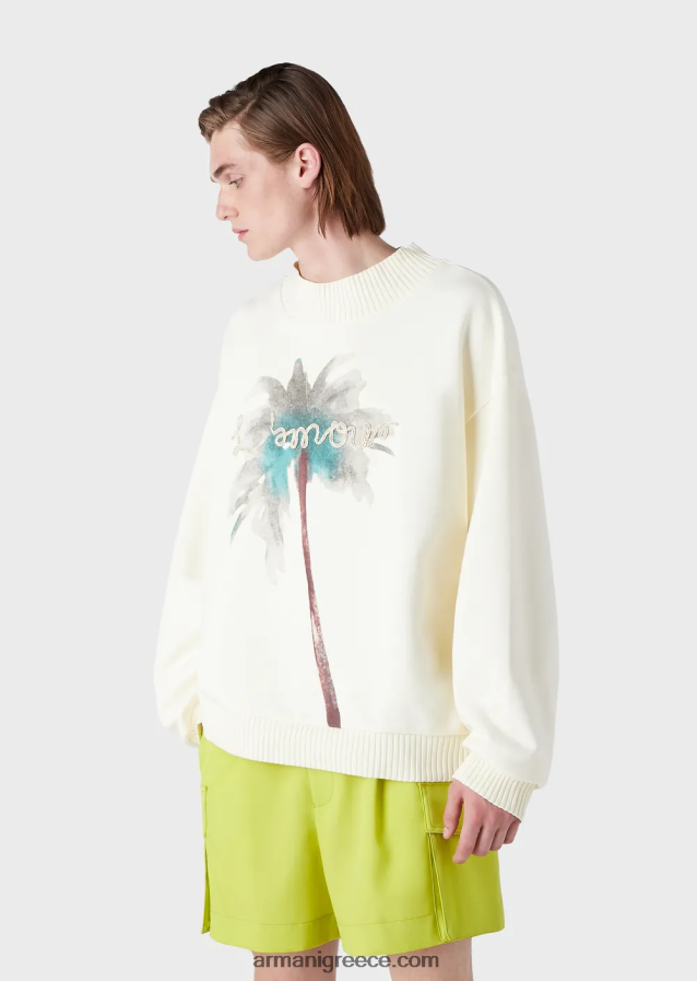 άνδρες Armani φούτερ με στάμπα φοίνικα και l'amour κέντημα 4046R61590 άσπρο
