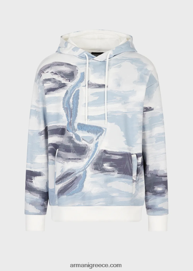 άνδρες Armani Φούτερ με κουκούλα με στάμπα ακουαρέλας και merman κέντημα 4046R61592 πρότυπο