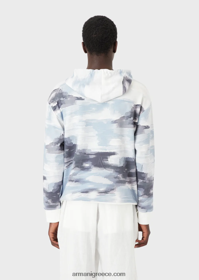 άνδρες Armani Φούτερ με κουκούλα με στάμπα ακουαρέλας και merman κέντημα 4046R61592 πρότυπο