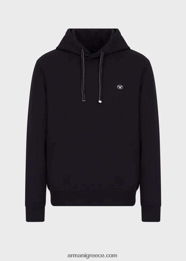 άνδρες Armani φούτερ με κουκούλα με έμπλαστρο micro logo 4046R61387 ναυτικό μπλε