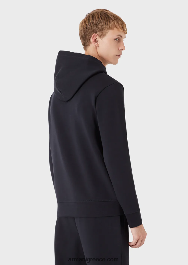 άνδρες Armani φούτερ με κουκούλα με έμπλαστρο micro logo 4046R61387 ναυτικό μπλε