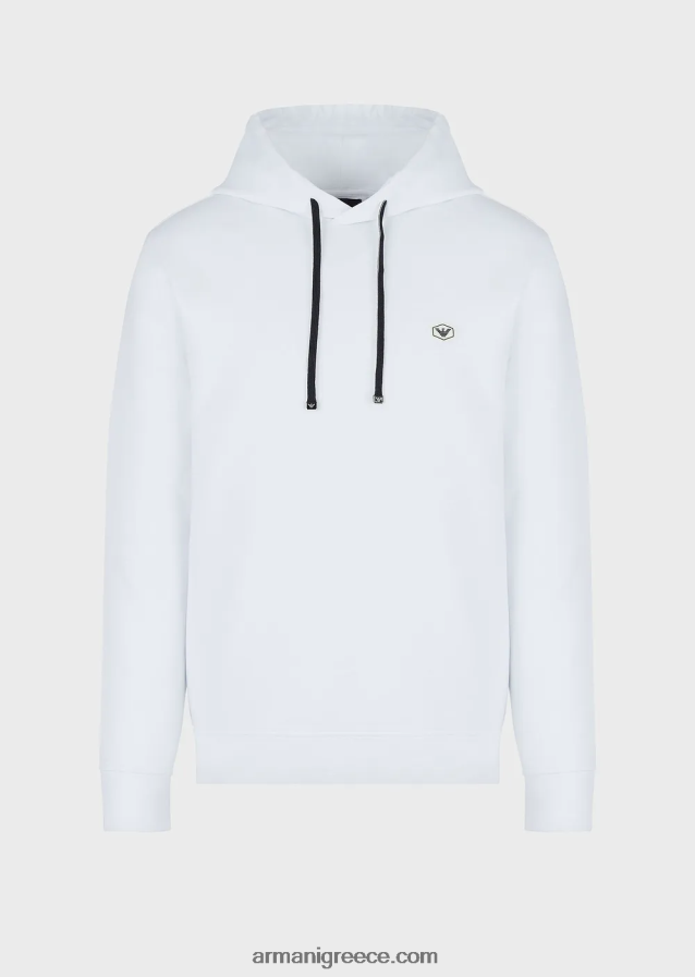 άνδρες Armani φούτερ με κουκούλα με έμπλαστρο micro logo 4046R61389 άσπρο