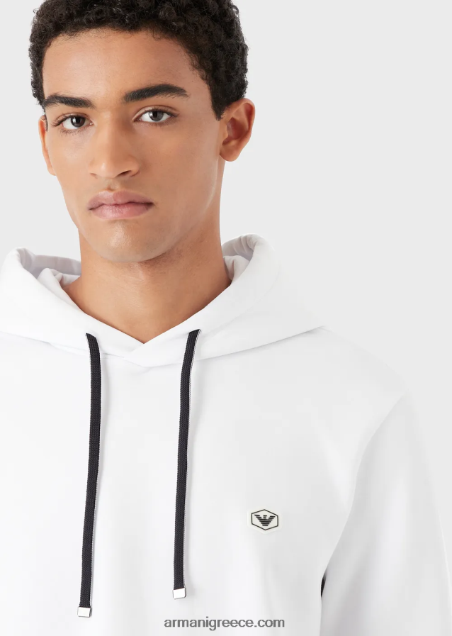 άνδρες Armani φούτερ με κουκούλα με έμπλαστρο micro logo 4046R61389 άσπρο