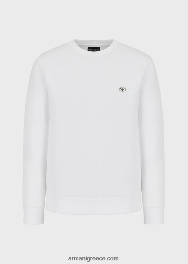 άνδρες Armani Φούτερ με λαιμόκοψη με micro logo patch 4046R61429 άσπρο