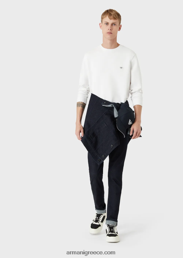 άνδρες Armani Φούτερ με λαιμόκοψη με micro logo patch 4046R61429 άσπρο