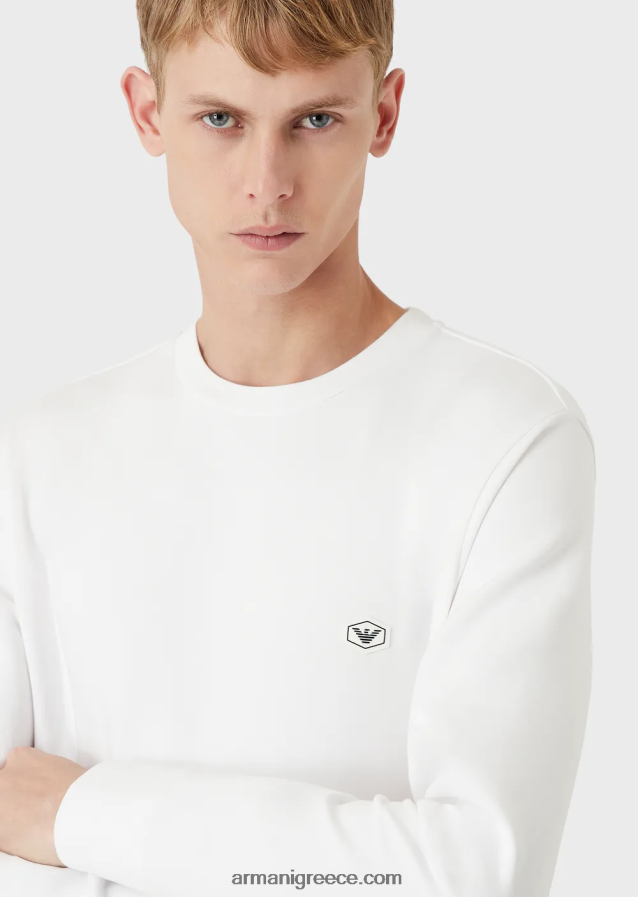 άνδρες Armani Φούτερ με λαιμόκοψη με micro logo patch 4046R61429 άσπρο