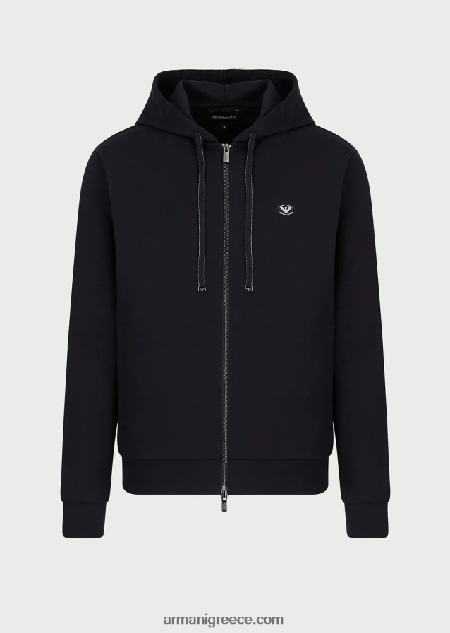άνδρες Armani φούτερ με κουκούλα, με φερμουάρ, φούτερ ponte-di-roma 4046R61442 ναυτικό μπλε