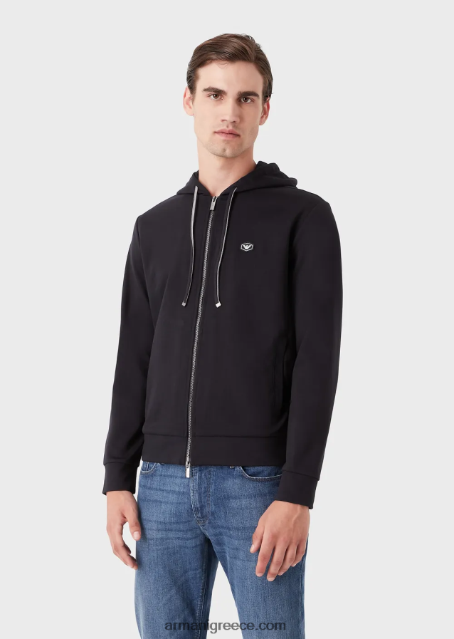 άνδρες Armani φούτερ με κουκούλα, με φερμουάρ, φούτερ ponte-di-roma 4046R61442 ναυτικό μπλε