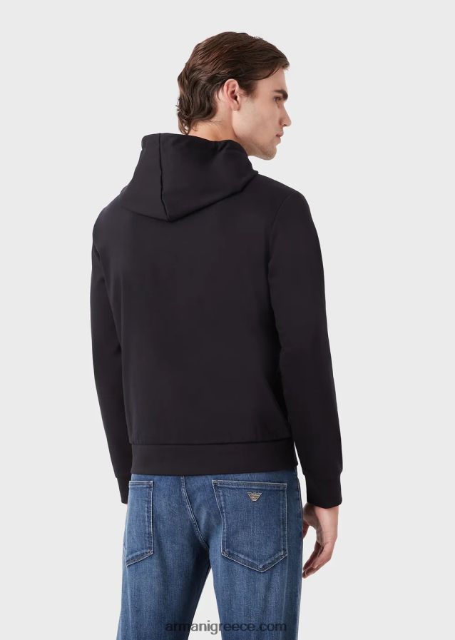 άνδρες Armani φούτερ με κουκούλα, με φερμουάρ, φούτερ ponte-di-roma 4046R61442 ναυτικό μπλε