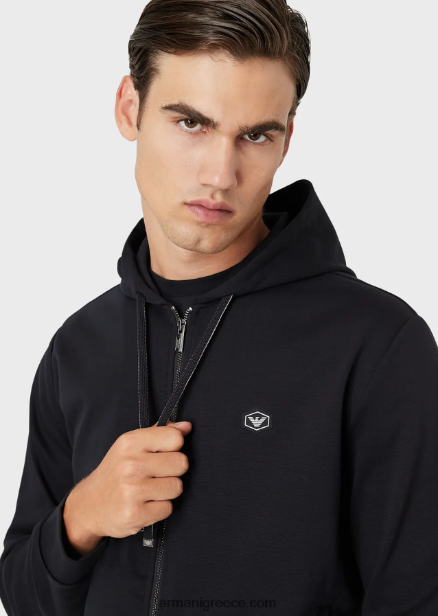 άνδρες Armani φούτερ με κουκούλα, με φερμουάρ, φούτερ ponte-di-roma 4046R61442 ναυτικό μπλε