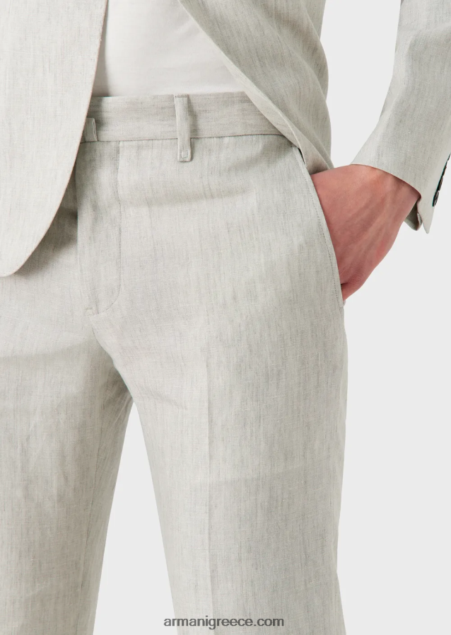 άνδρες Armani Μοντέρνο κοστούμι μονόπλευρο από ξεθωριασμένο λινό ανθεκτικό στις τσακίσεις 4046R61460 ανοιχτό γκρι
