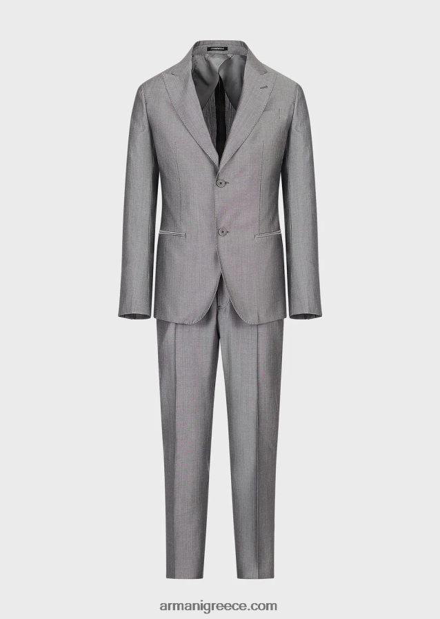 άνδρες Armani Μοντέρνα μονόπλευρη φόρμα σε μείγμα μαλλί ευκαλύπτου με μικρομοτίβα 4046R61461 γκρί