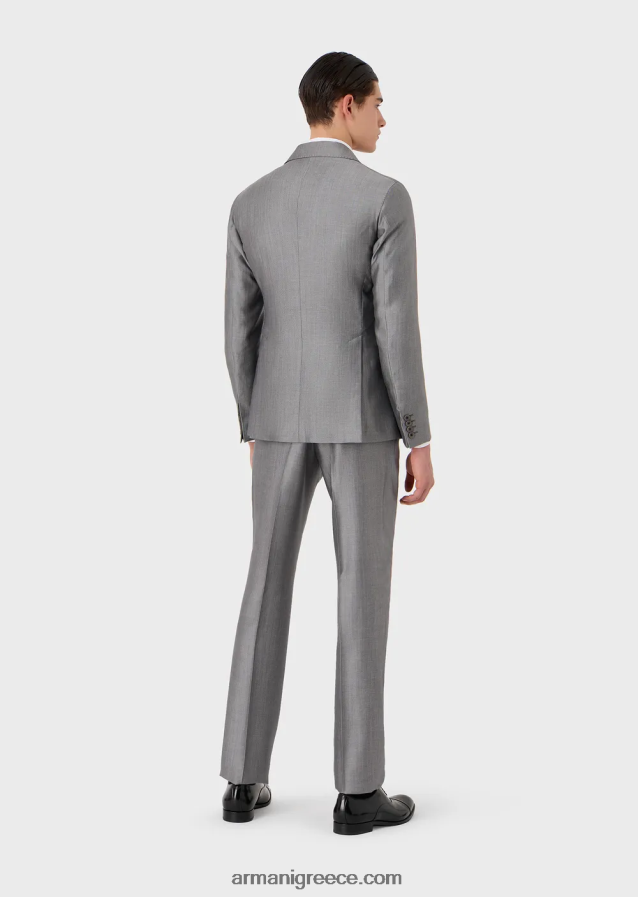 άνδρες Armani Μοντέρνα μονόπλευρη φόρμα σε μείγμα μαλλί ευκαλύπτου με μικρομοτίβα 4046R61461 γκρί