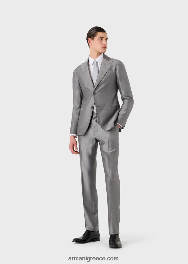 άνδρες Armani Μοντέρνα μονόπλευρη φόρμα σε μείγμα μαλλί ευκαλύπτου με μικρομοτίβα 4046R61461 γκρί