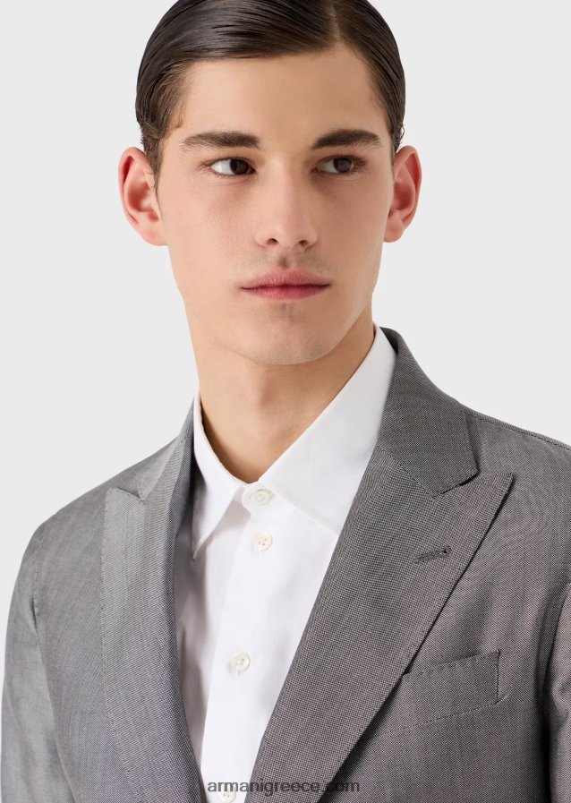 άνδρες Armani Μοντέρνα μονόπλευρη φόρμα σε μείγμα μαλλί ευκαλύπτου με μικρομοτίβα 4046R61461 γκρί