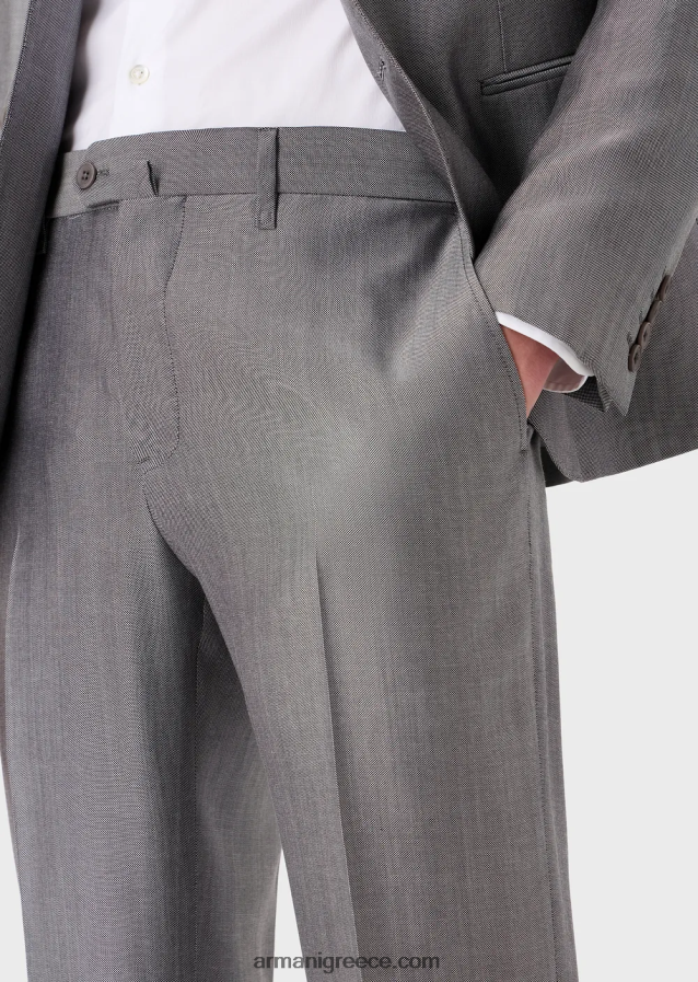 άνδρες Armani Μοντέρνα μονόπλευρη φόρμα σε μείγμα μαλλί ευκαλύπτου με μικρομοτίβα 4046R61461 γκρί