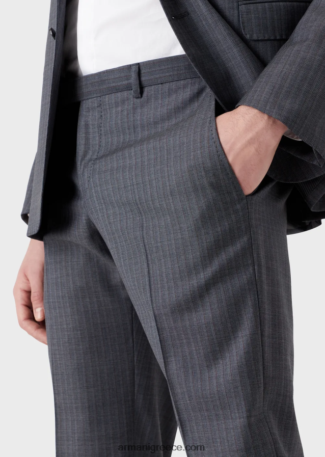 άνδρες Armani μονόστητο κοστούμι με λεπτή εφαρμογή από ριγέ, πολύχρωμο ανοιχτό μαλλί 4046R61462 avio