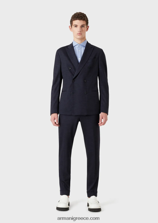 άνδρες Armani Μοντέρνα φόρμα με διπλό στήθος σε ζέρσεϊ από μαλλί ευκαλύπτου 4046R61466