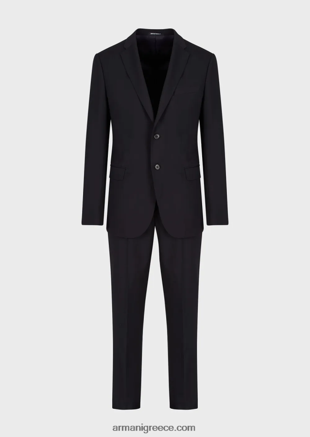 άνδρες Armani μονόστητο κοστούμι με λεπτή εφαρμογή από φυσικό ελαστικό μαλλί 4046R61467 ναυτικό μπλε