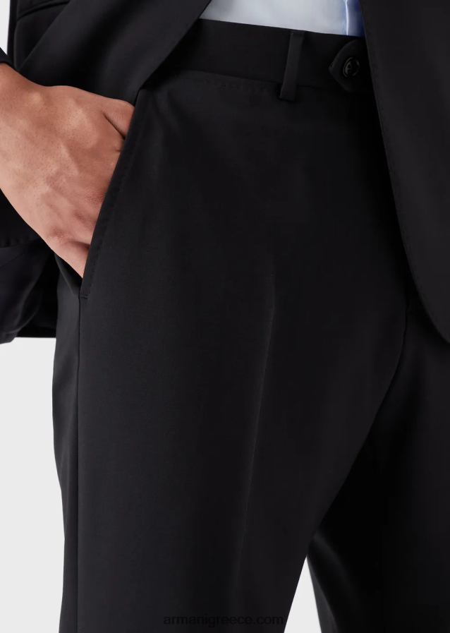 άνδρες Armani μονόστητο κοστούμι με λεπτή εφαρμογή από φυσικό ελαστικό μαλλί 4046R61467 ναυτικό μπλε