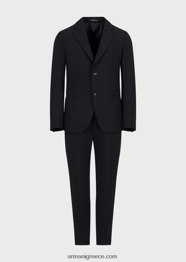 άνδρες Armani Μοντέρνα, μονόπλευρη στολή σε συμπαγή ελαστικό καμβά διπλής κατεύθυνσης 4046R61468 ναυτικό μπλε