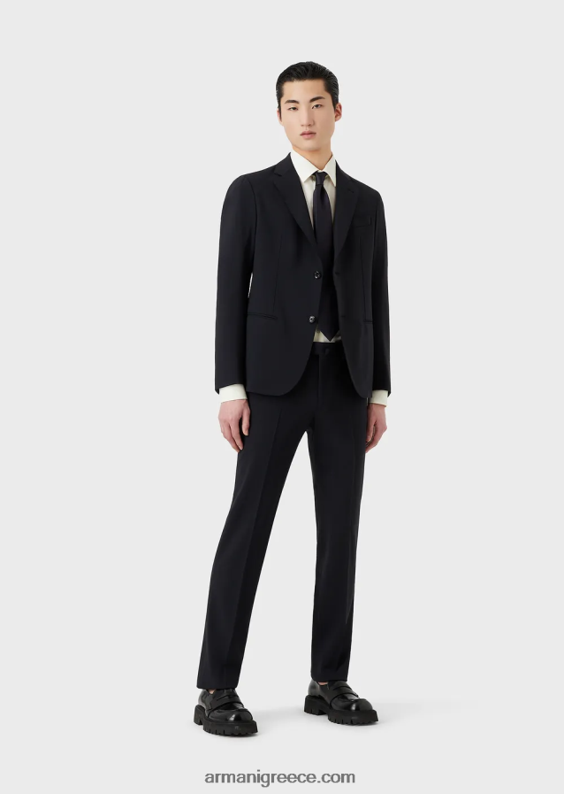 άνδρες Armani Μοντέρνα, μονόπλευρη στολή σε συμπαγή ελαστικό καμβά διπλής κατεύθυνσης 4046R61468 ναυτικό μπλε