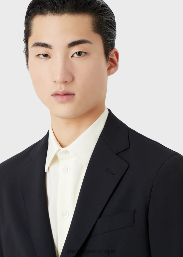 άνδρες Armani Μοντέρνα, μονόπλευρη στολή σε συμπαγή ελαστικό καμβά διπλής κατεύθυνσης 4046R61468 ναυτικό μπλε