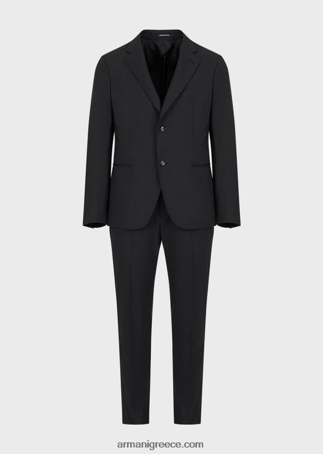 άνδρες Armani Μοντέρνα, μονόπλευρη στολή σε συμπαγή ελαστικό καμβά διπλής κατεύθυνσης 4046R61469 σκούρο γκρίζο