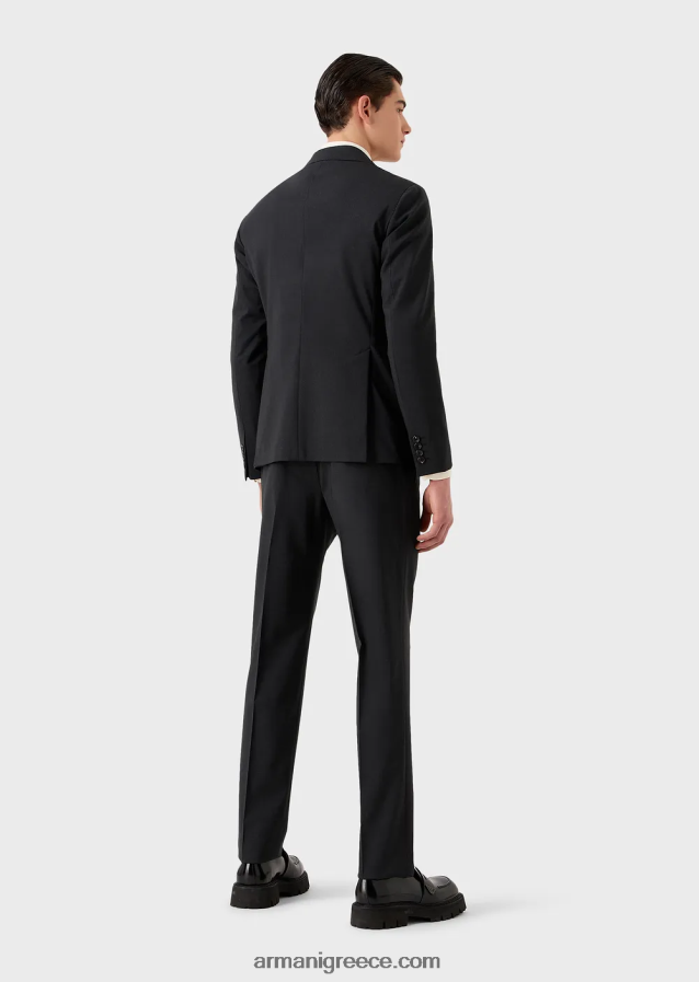άνδρες Armani Μοντέρνα, μονόπλευρη στολή σε συμπαγή ελαστικό καμβά διπλής κατεύθυνσης 4046R61469 σκούρο γκρίζο
