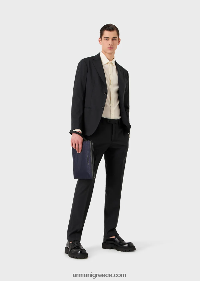 άνδρες Armani Μοντέρνα, μονόπλευρη στολή σε συμπαγή ελαστικό καμβά διπλής κατεύθυνσης 4046R61469 σκούρο γκρίζο