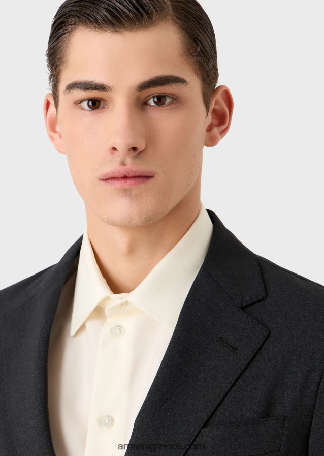 άνδρες Armani Μοντέρνα, μονόπλευρη στολή σε συμπαγή ελαστικό καμβά διπλής κατεύθυνσης 4046R61469 σκούρο γκρίζο