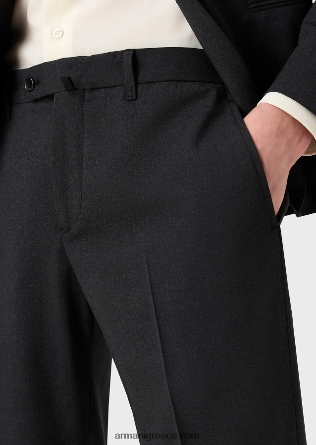 άνδρες Armani Μοντέρνα, μονόπλευρη στολή σε συμπαγή ελαστικό καμβά διπλής κατεύθυνσης 4046R61469 σκούρο γκρίζο