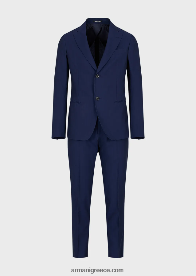 άνδρες Armani Μοντέρνα μονόπλευρη φόρμα σε εξαιρετικά ελαφρύ ύφασμα solaro από παρθένο μαλλί 4046R61464 μπλε