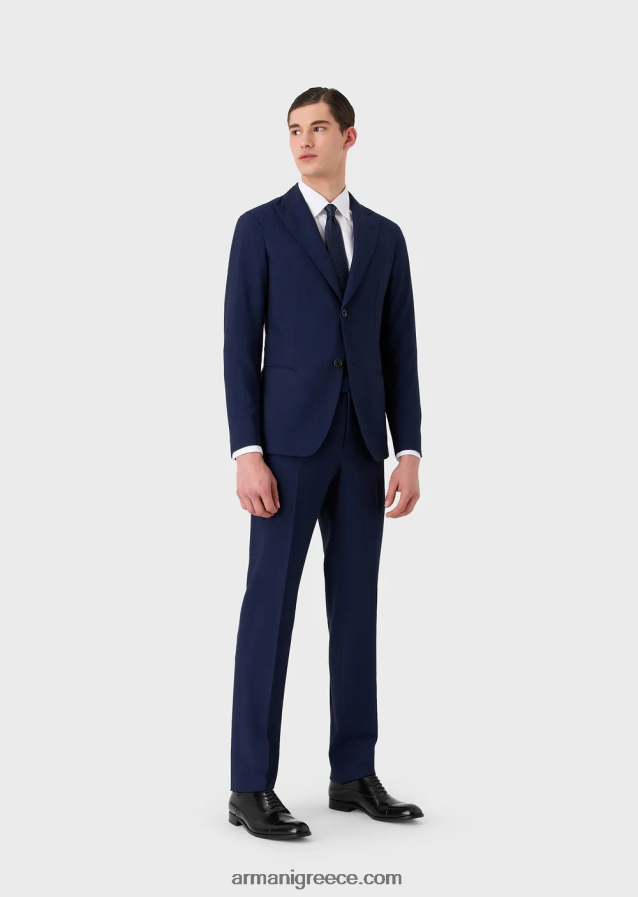 άνδρες Armani Μοντέρνα μονόπλευρη φόρμα σε εξαιρετικά ελαφρύ ύφασμα solaro από παρθένο μαλλί 4046R61464 μπλε