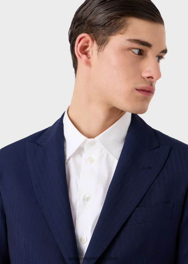 άνδρες Armani Μοντέρνα μονόπλευρη φόρμα σε εξαιρετικά ελαφρύ ύφασμα solaro από παρθένο μαλλί 4046R61464 μπλε