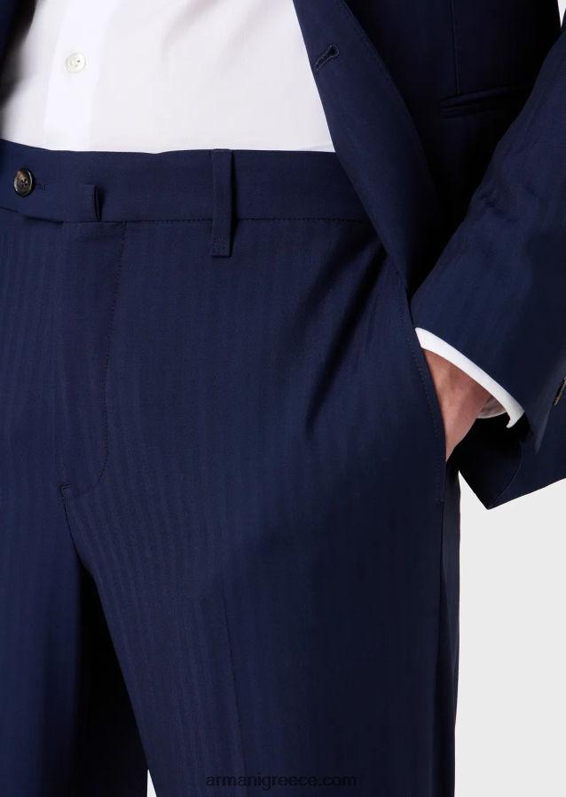 άνδρες Armani Μοντέρνα μονόπλευρη φόρμα σε εξαιρετικά ελαφρύ ύφασμα solaro από παρθένο μαλλί 4046R61464 μπλε