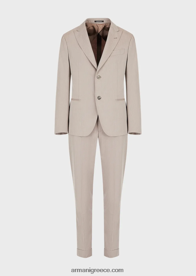 άνδρες Armani Μοντέρνα μονόπλευρη φόρμα σε εξαιρετικά ελαφρύ ύφασμα solaro από παρθένο μαλλί 4046R61465 μπεζ