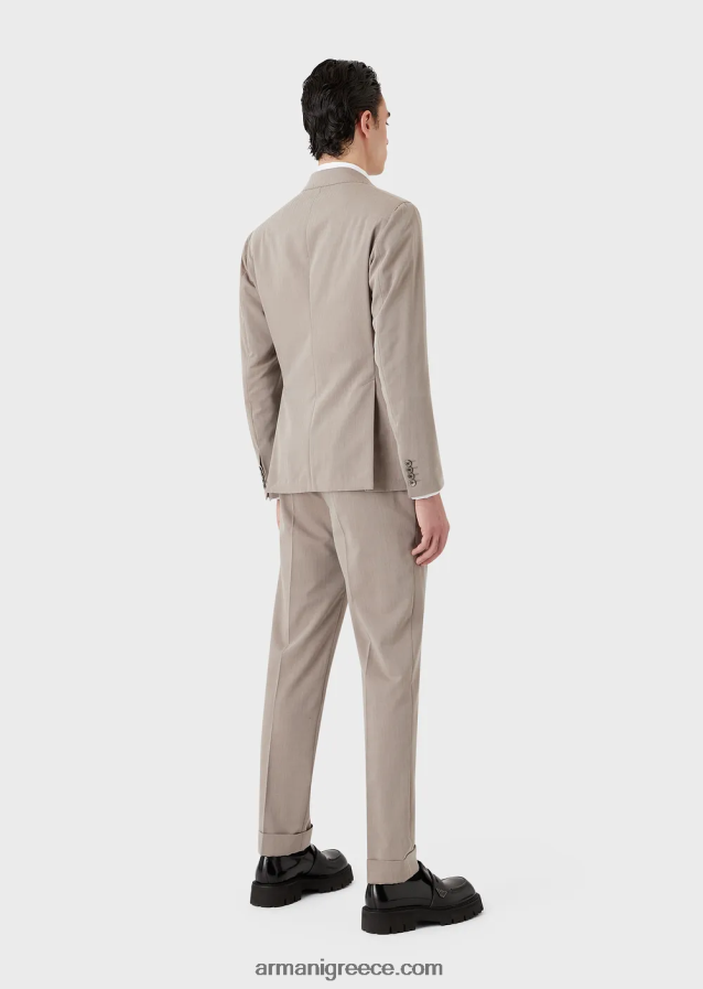 άνδρες Armani Μοντέρνα μονόπλευρη φόρμα σε εξαιρετικά ελαφρύ ύφασμα solaro από παρθένο μαλλί 4046R61465 μπεζ