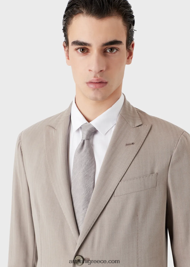 άνδρες Armani Μοντέρνα μονόπλευρη φόρμα σε εξαιρετικά ελαφρύ ύφασμα solaro από παρθένο μαλλί 4046R61465 μπεζ