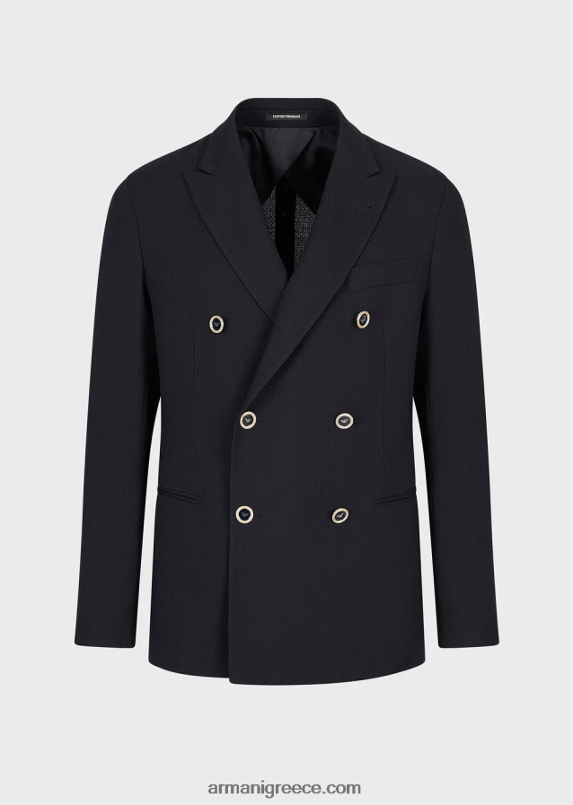 άνδρες Armani Μπουφάν διπλό σε μάλλινο κρεπ με 3d εφέ 4046R61024 ναυτικό μπλε