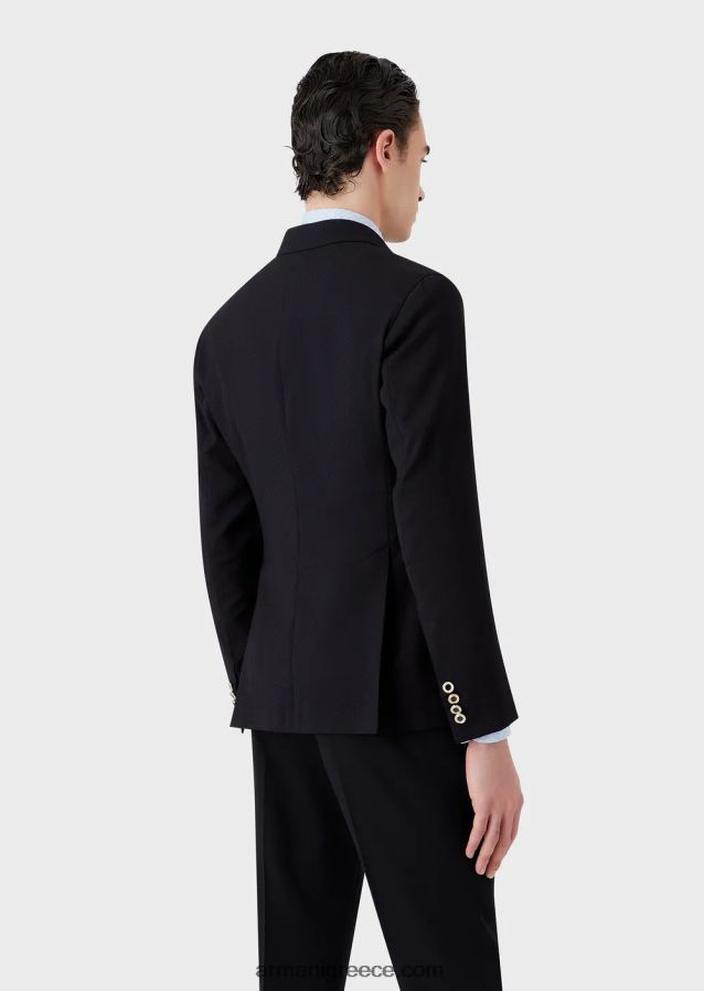 άνδρες Armani Μπουφάν διπλό σε μάλλινο κρεπ με 3d εφέ 4046R61024 ναυτικό μπλε