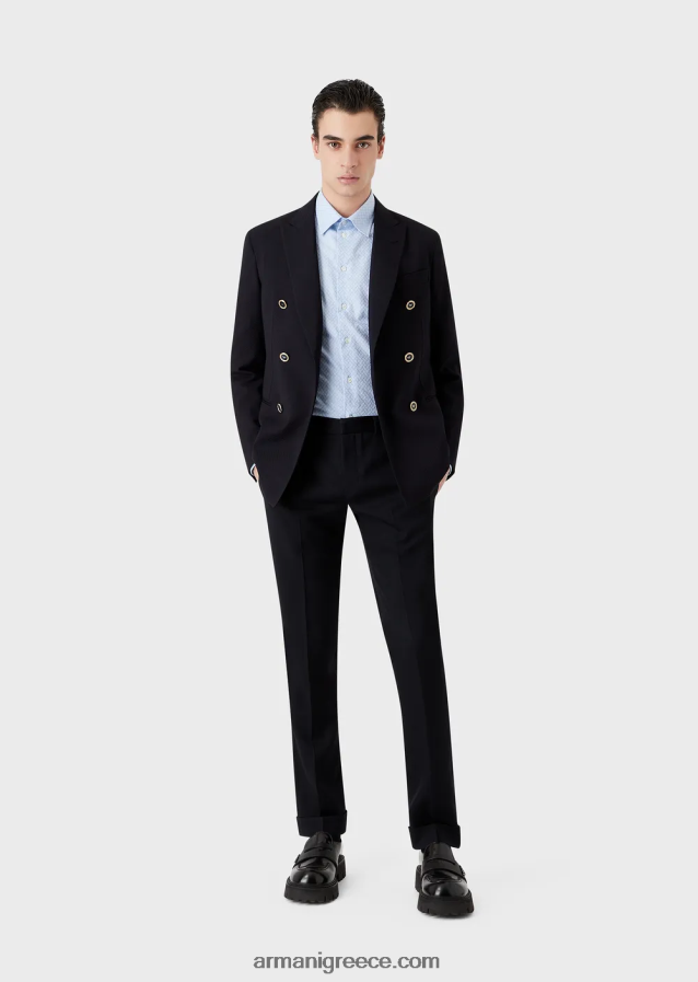 άνδρες Armani Μπουφάν διπλό σε μάλλινο κρεπ με 3d εφέ 4046R61024 ναυτικό μπλε