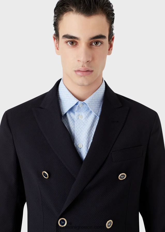 άνδρες Armani Μπουφάν διπλό σε μάλλινο κρεπ με 3d εφέ 4046R61024 ναυτικό μπλε